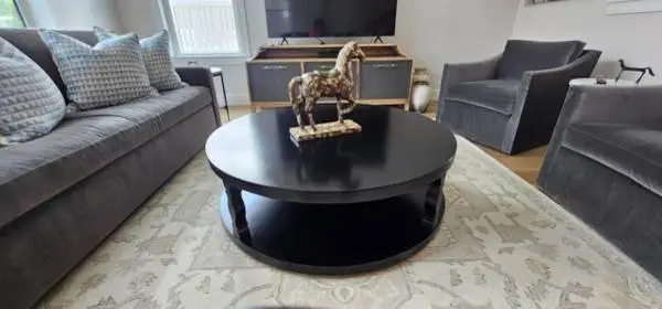 Black modern coffee table 4 foot round $400 new, now: $200