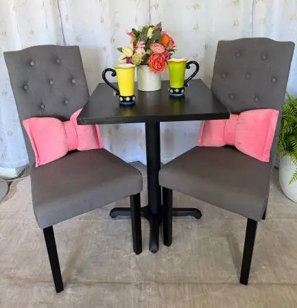 Black Kitchen Table and two NEW Gray Fabric Chairs