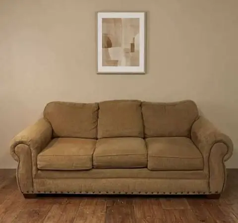 Broyhill Camel Chenille Sofa~Rolled Arms & Nailhead Trim