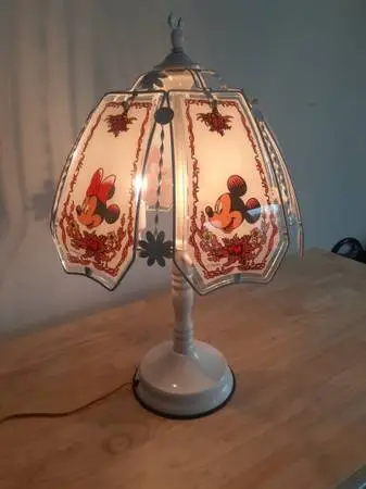 Vintage Disney Mickey & Minnie Mouse 6 panel table lamp