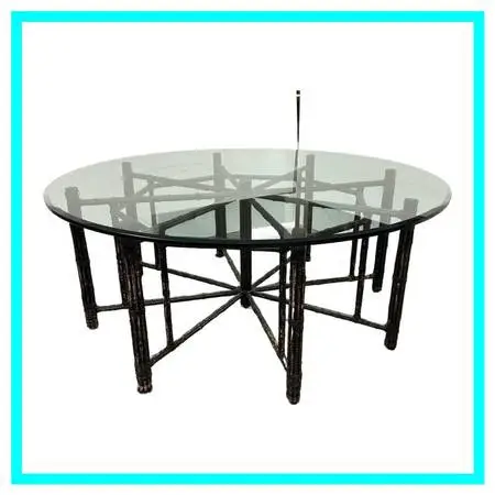 Mcguire Furniture Round Glass + Bamboo Dining Table, 72 Inches