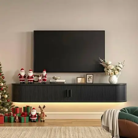 63 Floating TV Stand with Power Outlet for TVs up to 75, Fluted Entertainment