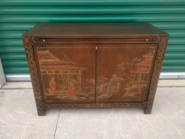 Vintage 1970s Chinoiserie Cabinet w/Pull Out Tray/Desk