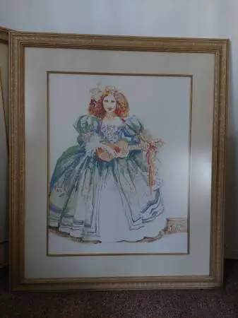 Selling Framed Art Print women with guitar....title-Masquerade