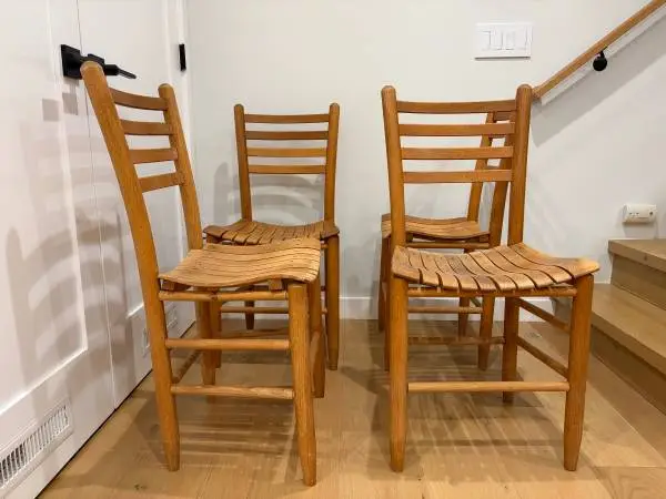 20th Century Slat Seeded Oak Ladder Back Chairs Set of Four