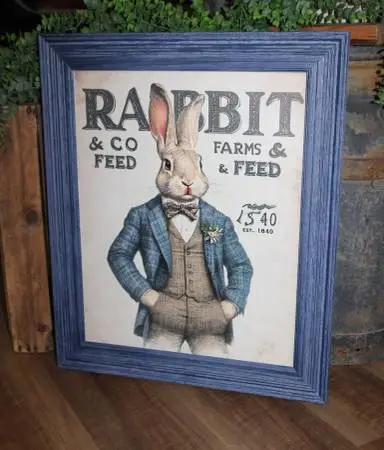 NEW Large French Country Farmhouse RABBIT FEED Gentleman Bunny Picture