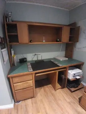 Solid wood custom desk with hutch and matching filing cab
