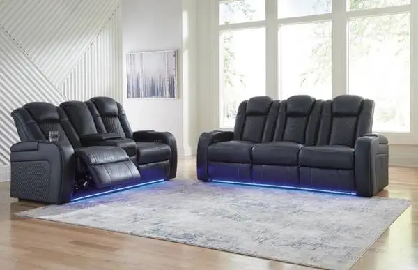 Ashley furniture black power electric reclining Fyne-Dyme couch set