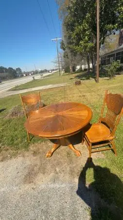 Solid wood round dining table set with 2 chairs