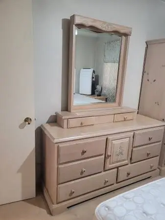 Whitewashed Bedroom Dresser, Drawer, Mirror