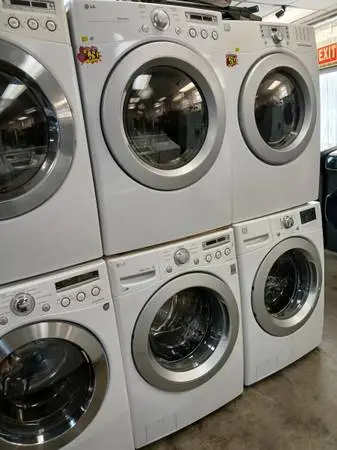 LG white extra large front load washer and gas dryer