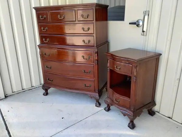 Vintage 1940s Genuine Mahogany Tall Chest + Nightstand - Made in NC!