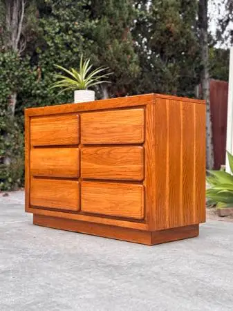 Mid Century Postmodern 6-Drawer Lowboy Dresser – Wood Vintage