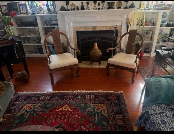 Beautiful Pair of Solid Rosewood Accent Chairs  Stunning pair of solid rosewood