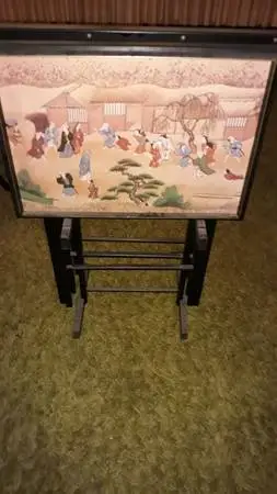 Stunning Mid Century Asian Tall TV Trays with Stand, Set of 4