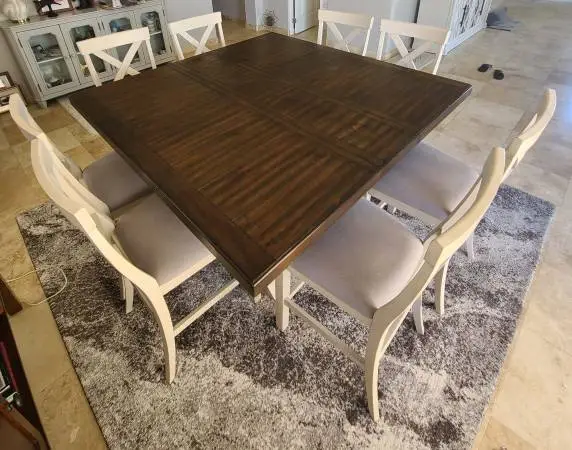 Solid Wood Counter Height Dining Table Set w/8 Chairs