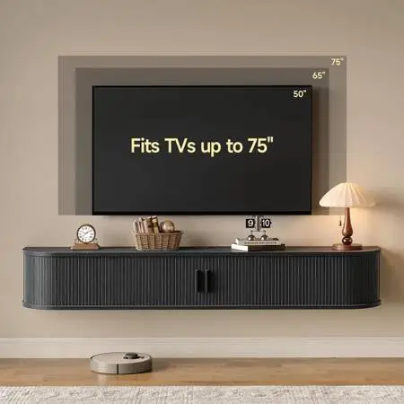 63 Floating TV Stand with Power Outlet for TVs up to 75, Fluted Entertainment