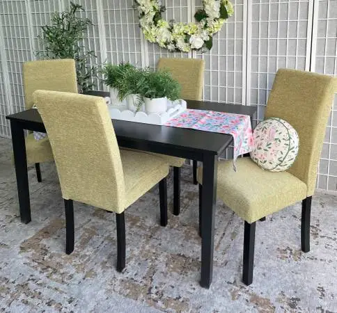 Really Nice Black Table and four NEW Pear colored Dining Chairs