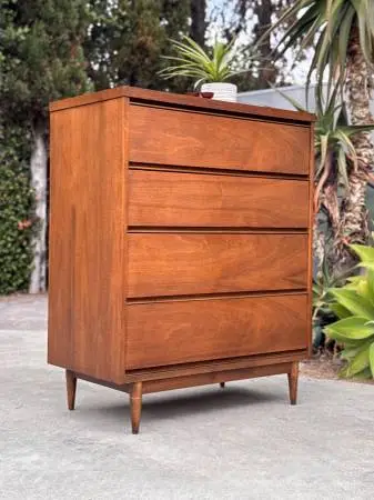 Mid Century Modern Vintage 1960s Tall Dresser Chest of Drawers Walnut