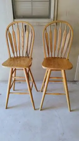 2 WINDSOR BAR STOOLS (matching/swivel/wood)