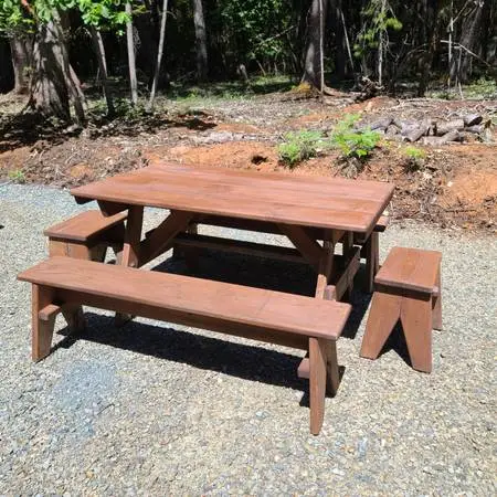 Vintage Redwood Table Set Made In Oregon.