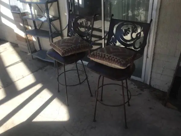 Tall Bar Stools, Metal Southwestern Lizard pattern backs, pair