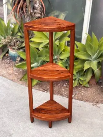 Solid Teak 3-Tier Corner Shower Shelf by Aqua Teak – Spa Bathroom