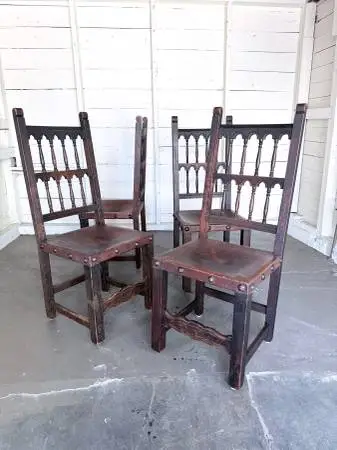 Antique Spanish Revival Dining Chairs | Gothic Leather Dining Chair