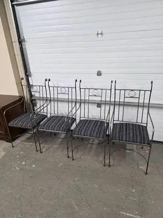 Set of Four Wrought Iron Chairs with Striped Seats #524-12