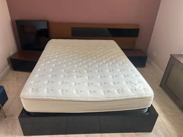 Bed frame with two night stands attached & underbed storage queen