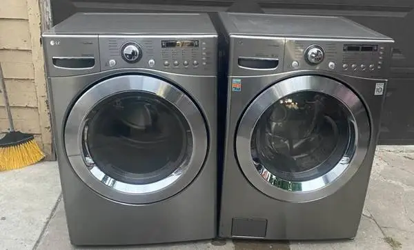 Lg grey steam front load washer and gas dryer