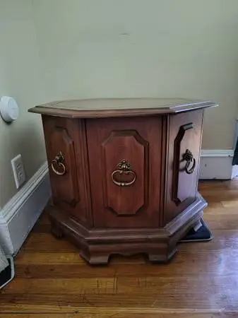 End table. Pecan .Octogon shape