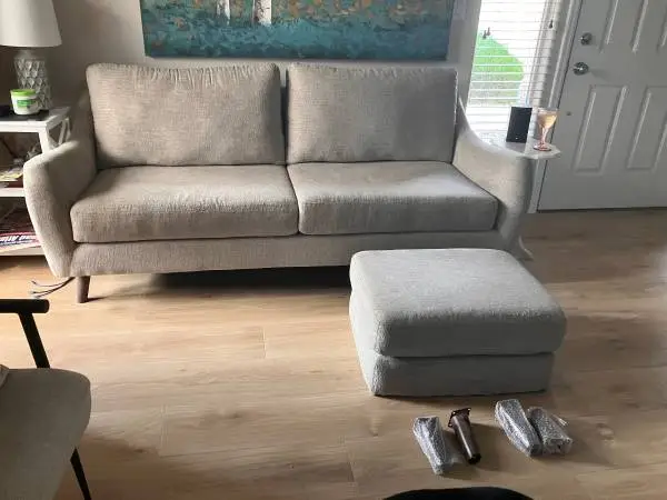 79 inch Sofa and Ottoman, low pile fabric