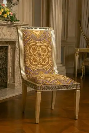 Luxury Gold Upholstered Dining Chair – Solid Wood