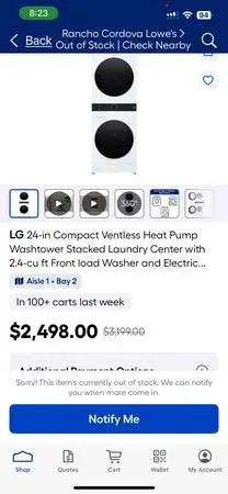LG New Compact Ventless 24” Washtower 2.4 Wash and Elect 4.2 Dry