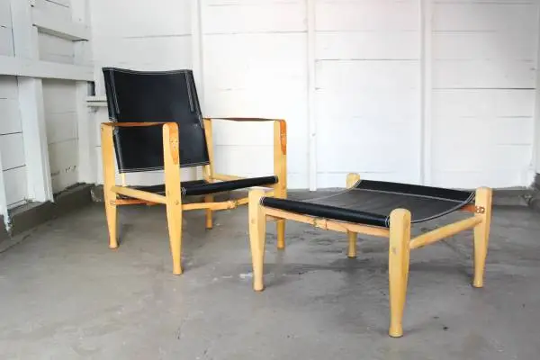 Authentic Kaare Klint Safari Chair with Ottoman – Danish Modern 1950s,