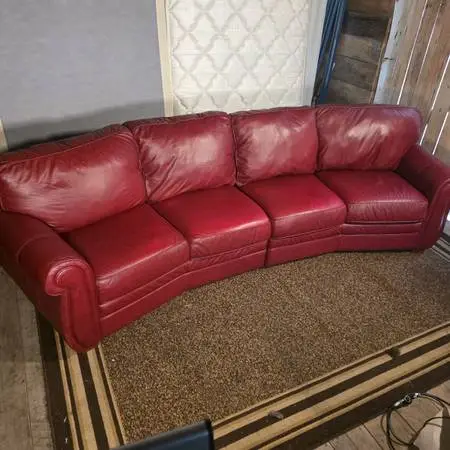 Palliser Top‑Grain Red Leather Curved Sofa