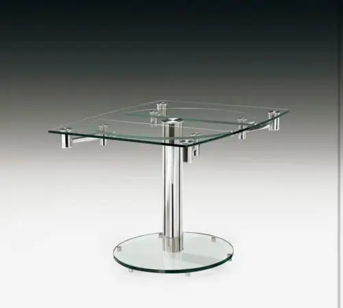 Glass Pedestal dining table with swivel leaf