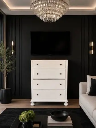 White tall dresser, solid oak