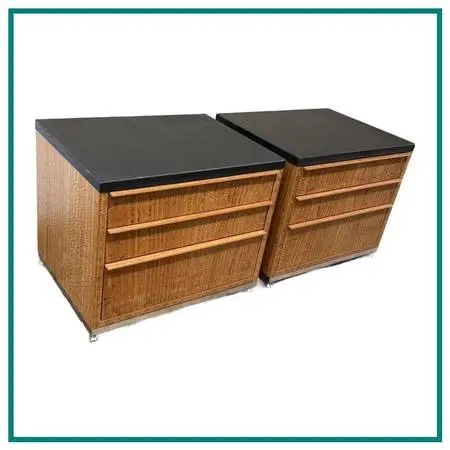 Eucalyptus Wood + Stone Top Nightstands, Pair