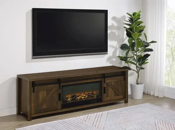 **New TV Stand with Sliding Doors and Fireplace**