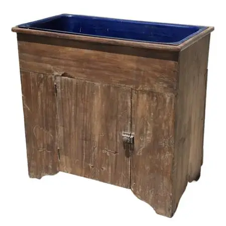 American Primitive Pine Dry Sink Cupboard Cabinet Cast Iron Sink
