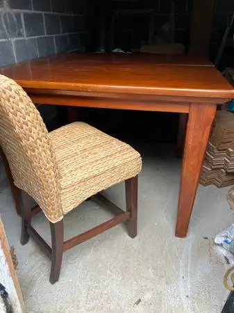 Bistro table and 4 rattan chairs