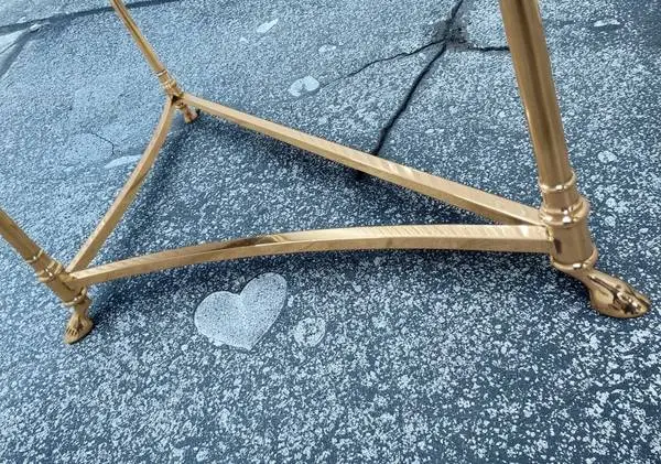 Vintage LaBarge Demi-Lune Brass & Glass Table w Hooved Feet