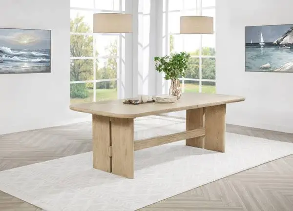 **New Large Dining Table with Round Edges in Beige Oak**
