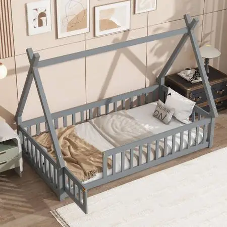 Kids Grey Tent Bed Frame (Twin Sized)