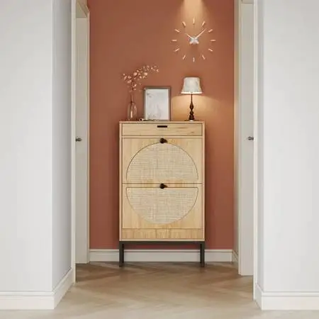 Cerina Boho Natural Rattan Shoe Storage Cabinet - Almost New