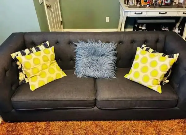 Dark Blue Sofa with Stylish Pillows