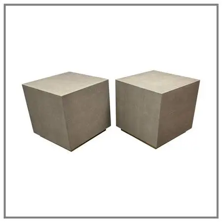 Restoration Hardware Gray Shagreen Plinth Side Tables, Pair