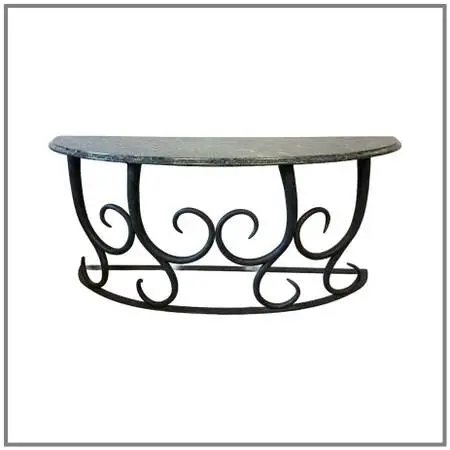 Late 20th Century Serpentine Green Marble + Iron Console Table
